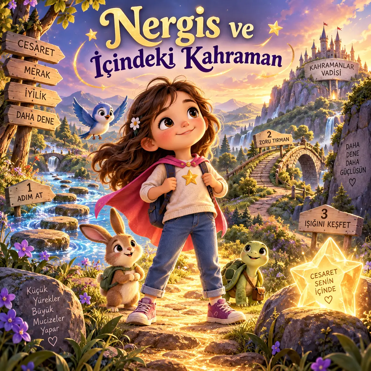 Kahramanlar Vadisi’nde altın rozet ve Cesaret Yıldızı’yla çocuk kahraman illüstrasyonu